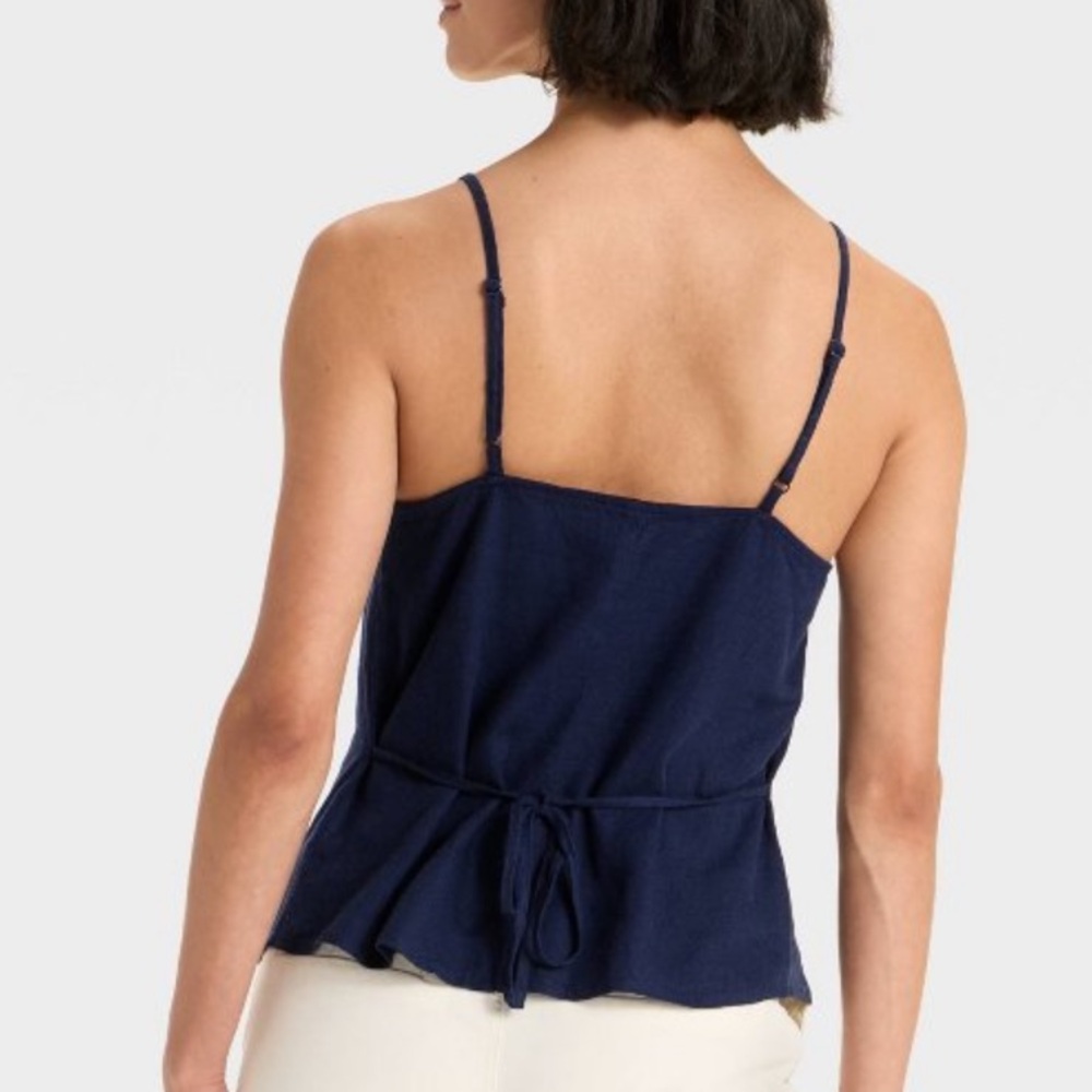 Navy Linen Blend Button Front Vest - Picture 2 of 5
